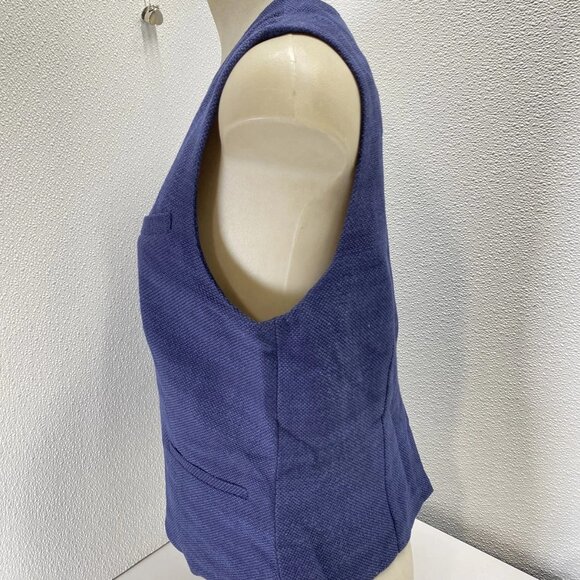 STAUD Brett Textured Cotton Twill Vest • Size L • Navy Blue - Picture 6 of 11